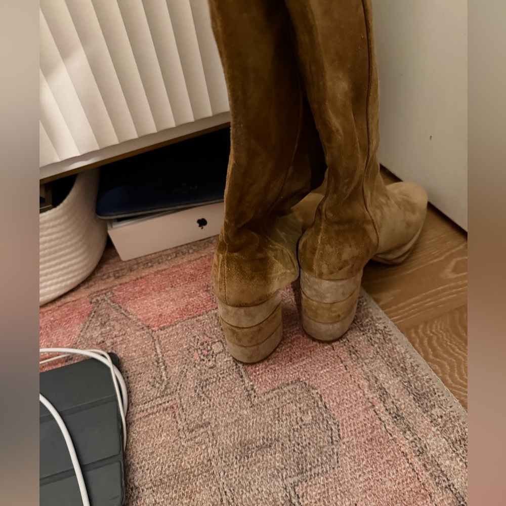 Tory Burch tan suede heeled knee boots - Picture 5 of 9